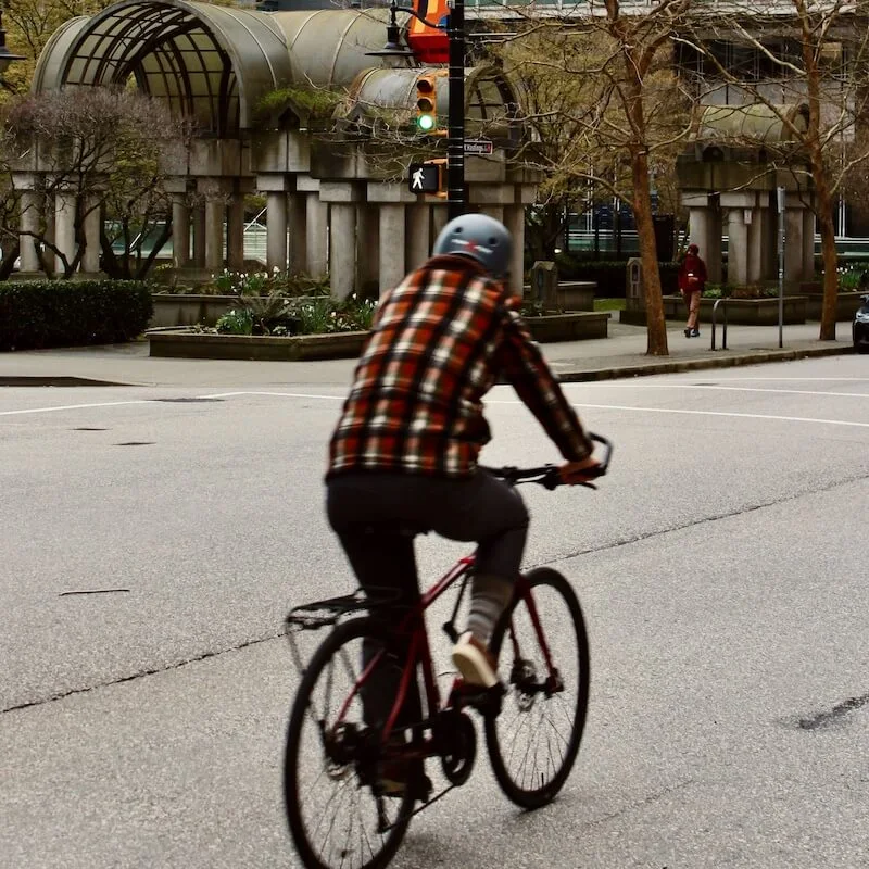Bicyclist in downtown Boise area. 